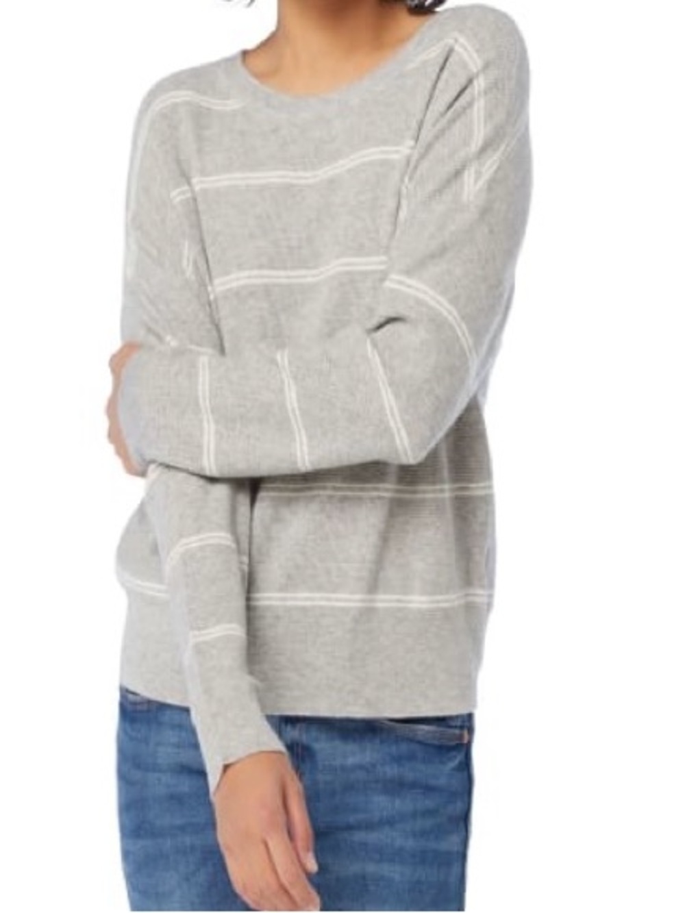 Thread & Supply Gray and White Striped Crewneck Sweater